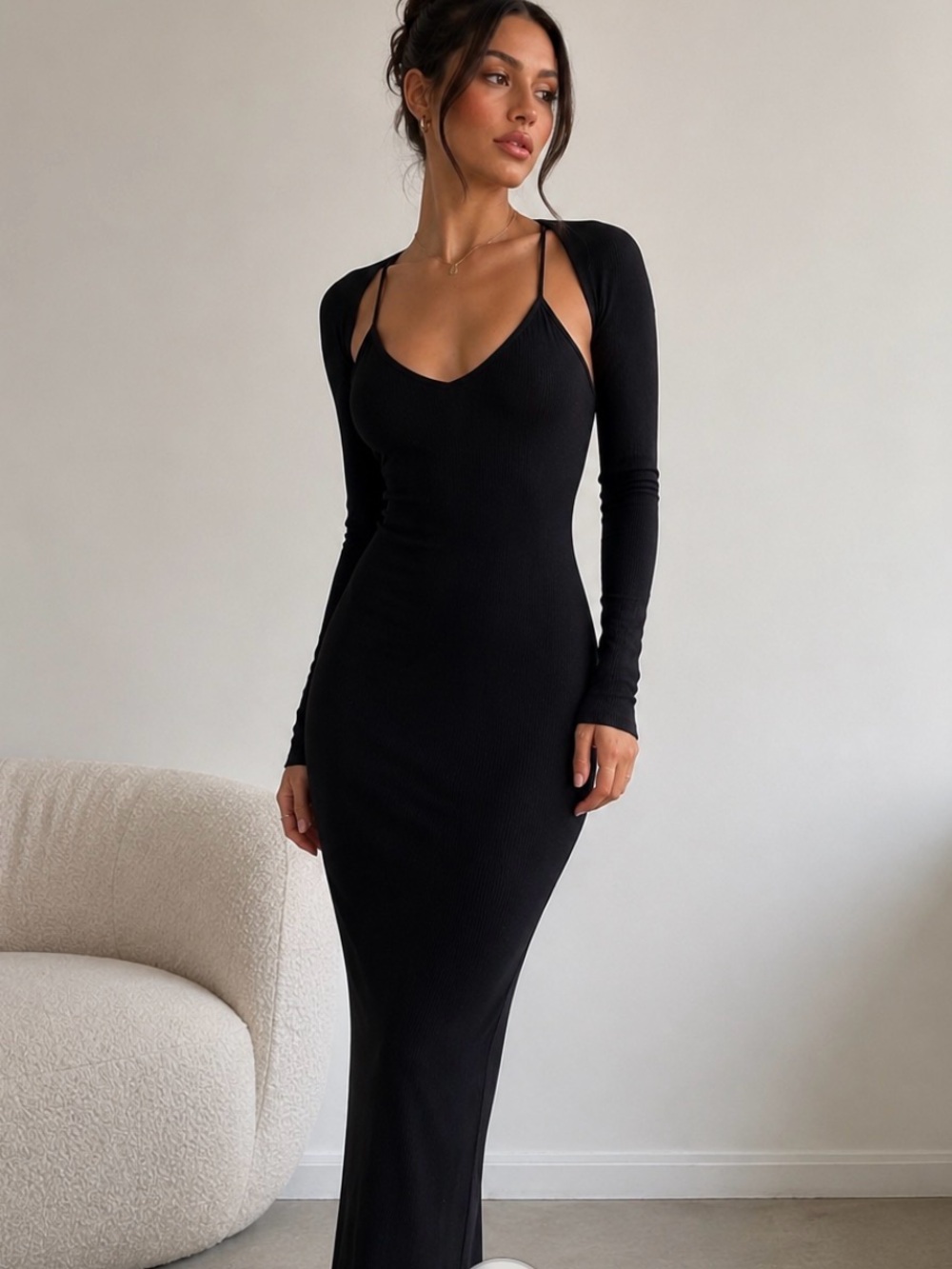 Black Long Sleeve Bodycon Maxi Dress